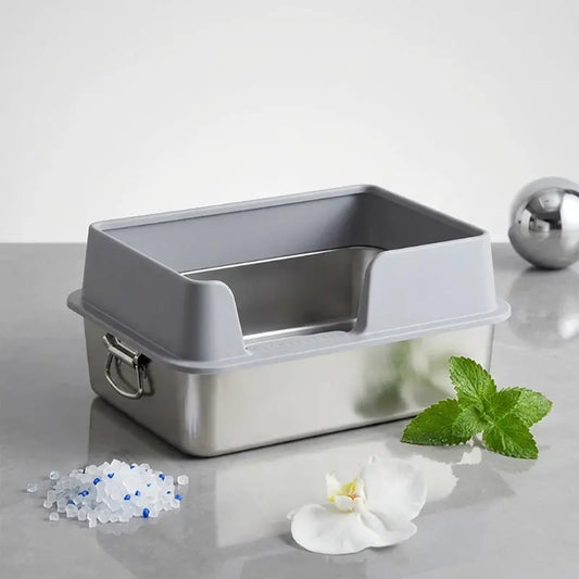 Bac à Litière Inox Grand Format Semi-Ouvert – 9 Styles Disponibles
