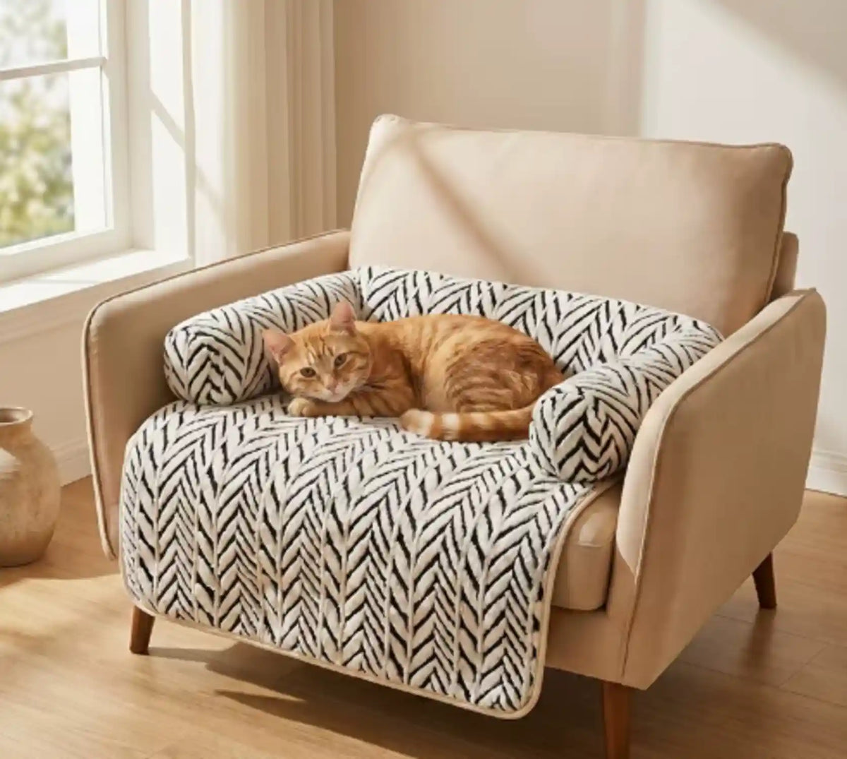 Tapis Panier Chat Zébré – Rebords Surélevés, Protège Canapé