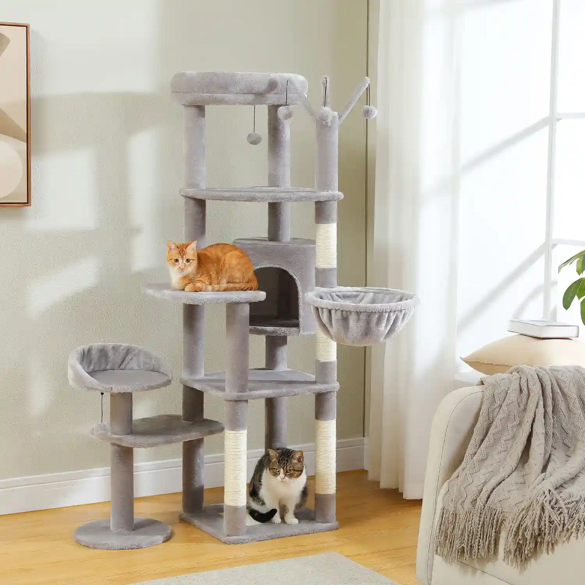 Arbre à Chat Haut 150 cm Multi-Niveaux avec Niche, Hamac et Sisal