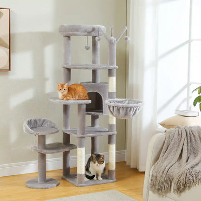 Arbre à Chat Haut 150 cm Multi-Niveaux avec Niche, Hamac et Sisal