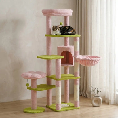 Arbre à Chat Haut 150 cm Multi-Niveaux avec Niche, Hamac et Sisal
