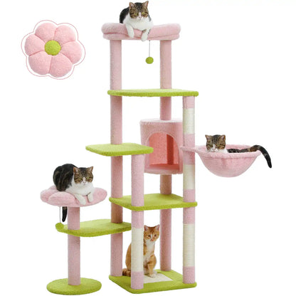 Arbre à Chat Haut 150 cm Multi-Niveaux avec Niche, Hamac et Sisal