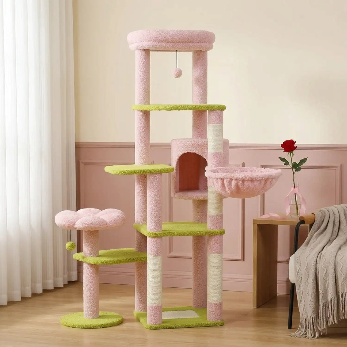 Arbre à Chat Haut 150 cm Multi-Niveaux avec Niche, Hamac et Sisal