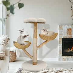 Arbre à Chat Bois 110cm - Panier, Plateforme, Sisal