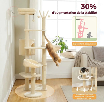 Arbre à Chat Haut 150 cm Multi-Niveaux avec Niche, Hamac et Sisal