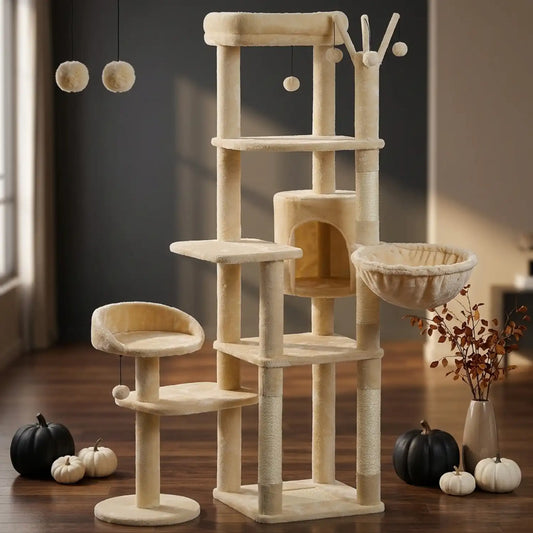Arbre à Chat Haut 150 cm Multi-Niveaux avec Niche, Hamac et Sisal