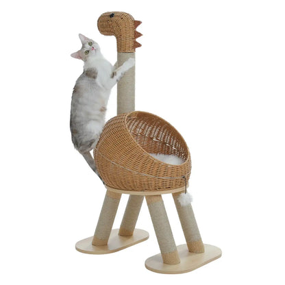 Arbre à Chat Original Forme Dinosaure en Osier Tressé