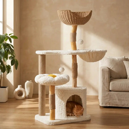 Arbre à Chat Design Fleur et Panier