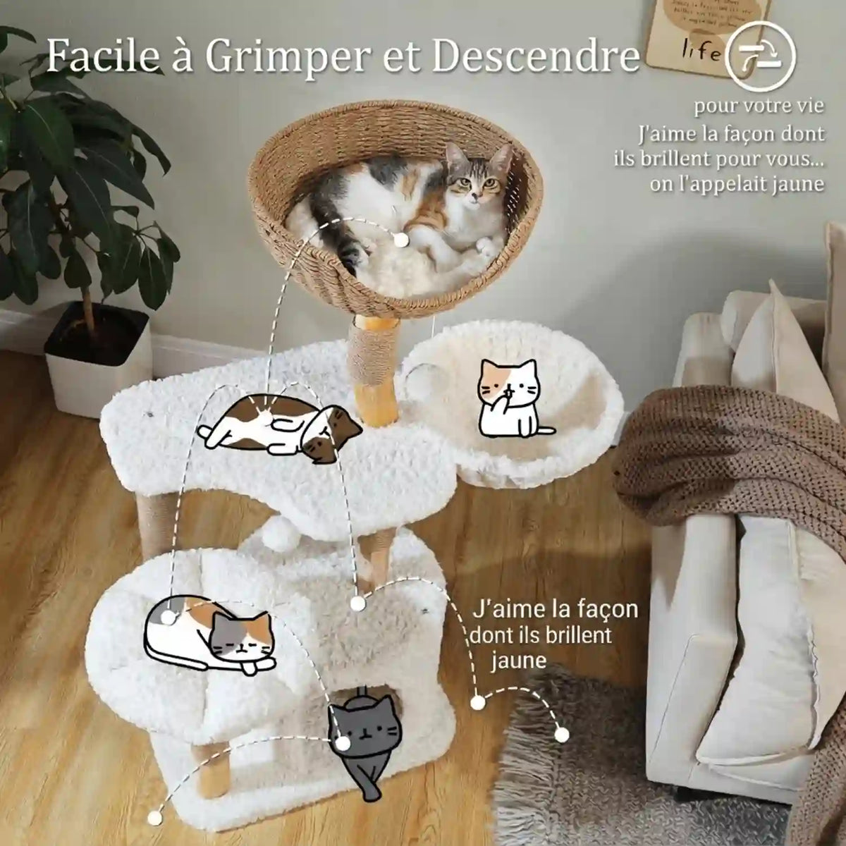 Arbre à Chat Design Fleur et Panier