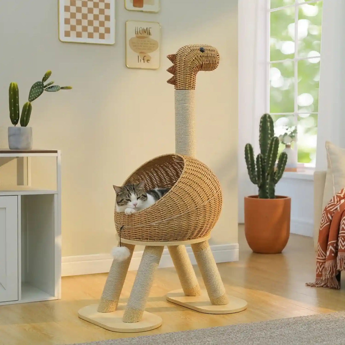 Arbre à Chat Original Forme Dinosaure en Osier Tressé