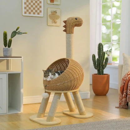 Arbre à Chat Original Forme Dinosaure en Osier Tressé