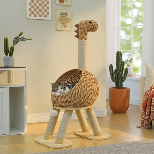 Arbre à Chat Original Forme Dinosaure en Osier Tressé