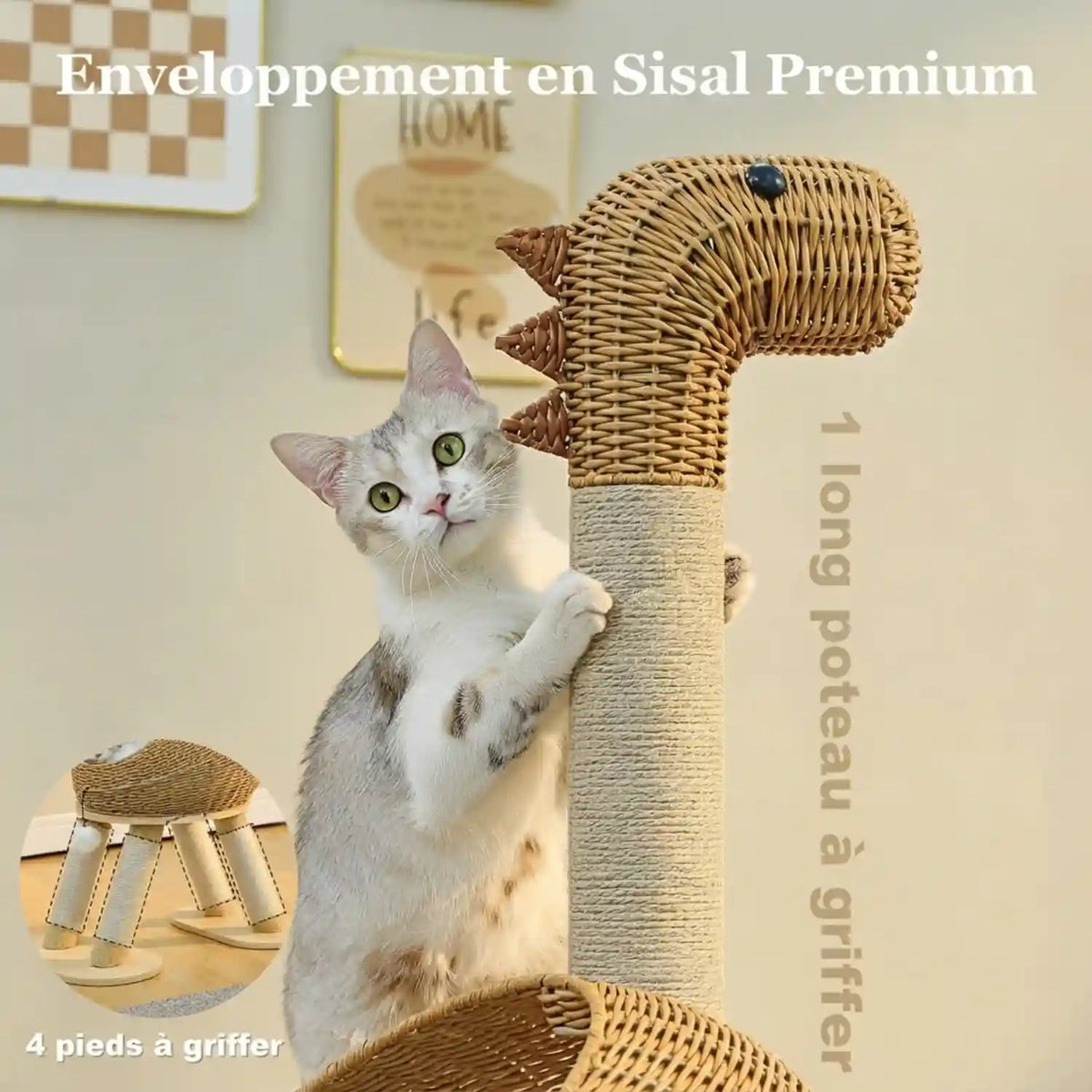 Arbre à Chat Original Forme Dinosaure en Osier Tressé