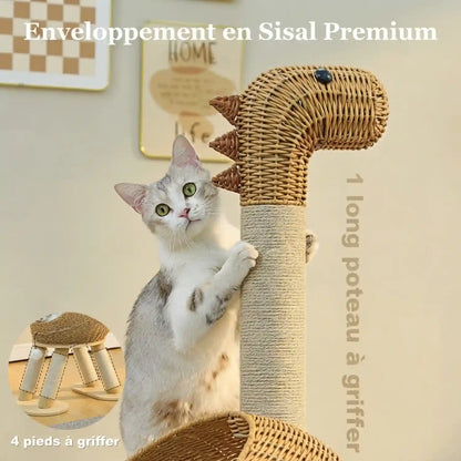 Arbre à Chat Original Forme Dinosaure en Osier Tressé