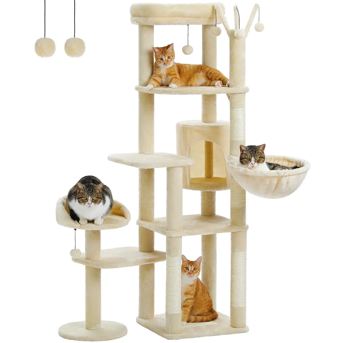 Arbre à Chat Haut 150 cm Multi-Niveaux avec Niche, Hamac et Sisal