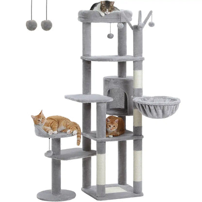 Arbre à Chat Haut 150 cm Multi-Niveaux avec Niche, Hamac et Sisal