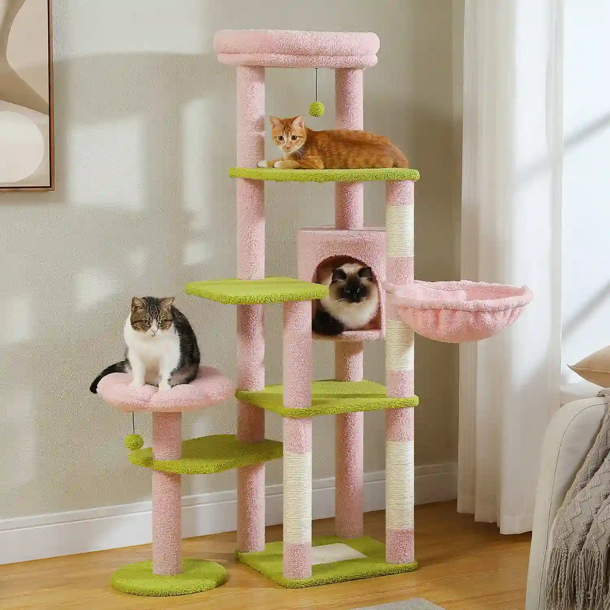 Arbre à Chat Haut 150 cm Multi-Niveaux avec Niche, Hamac et Sisal