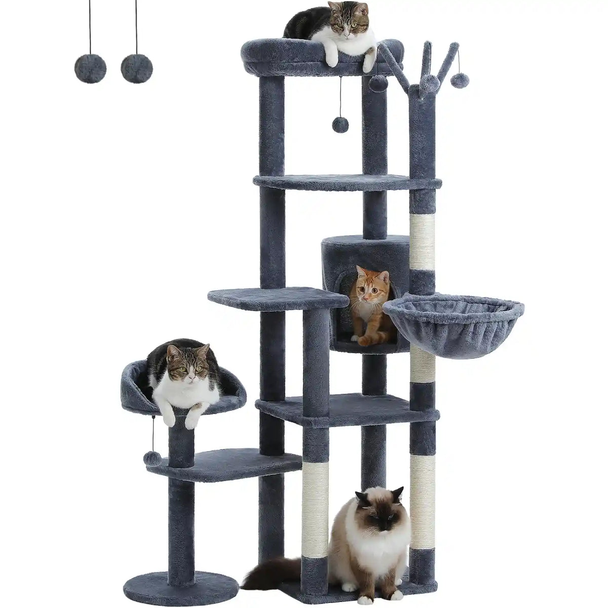Arbre à Chat Haut 150 cm Multi-Niveaux avec Niche, Hamac et Sisal