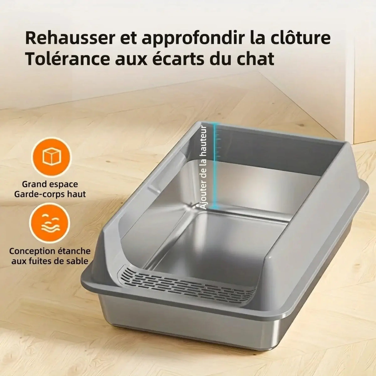 Bac a litiiere chat inox 