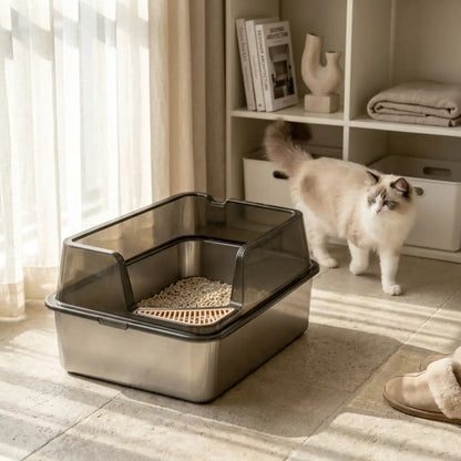 Bac a litière pour chat inox xl