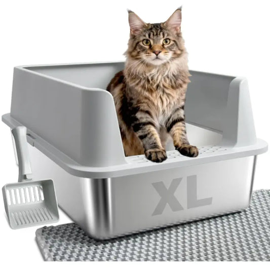 Bac à litière inox anti-odeur anti-rayures 3 hauteurs S M L pour chat - Litièrecat
