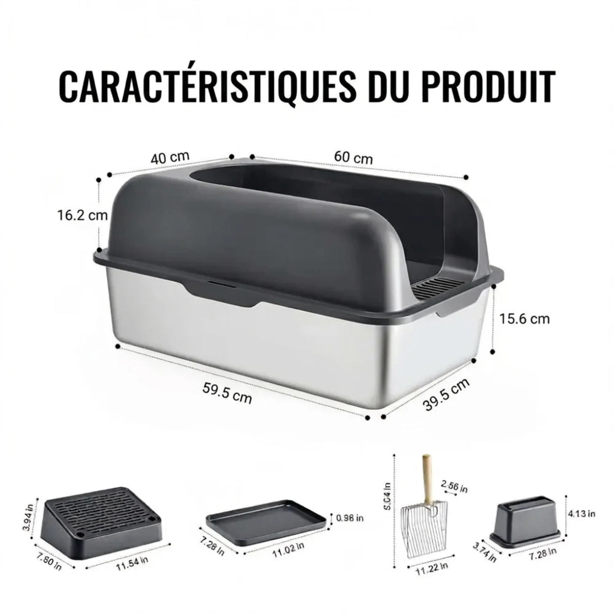 Bac a litiere à Chat  XL inox  