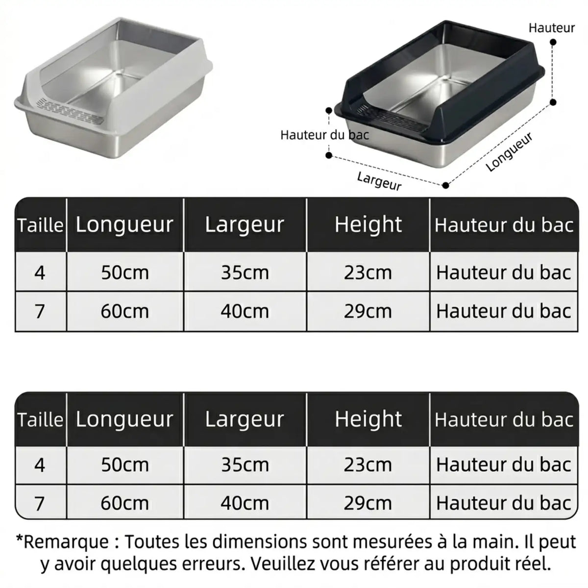Bac a litiiere chat inox 