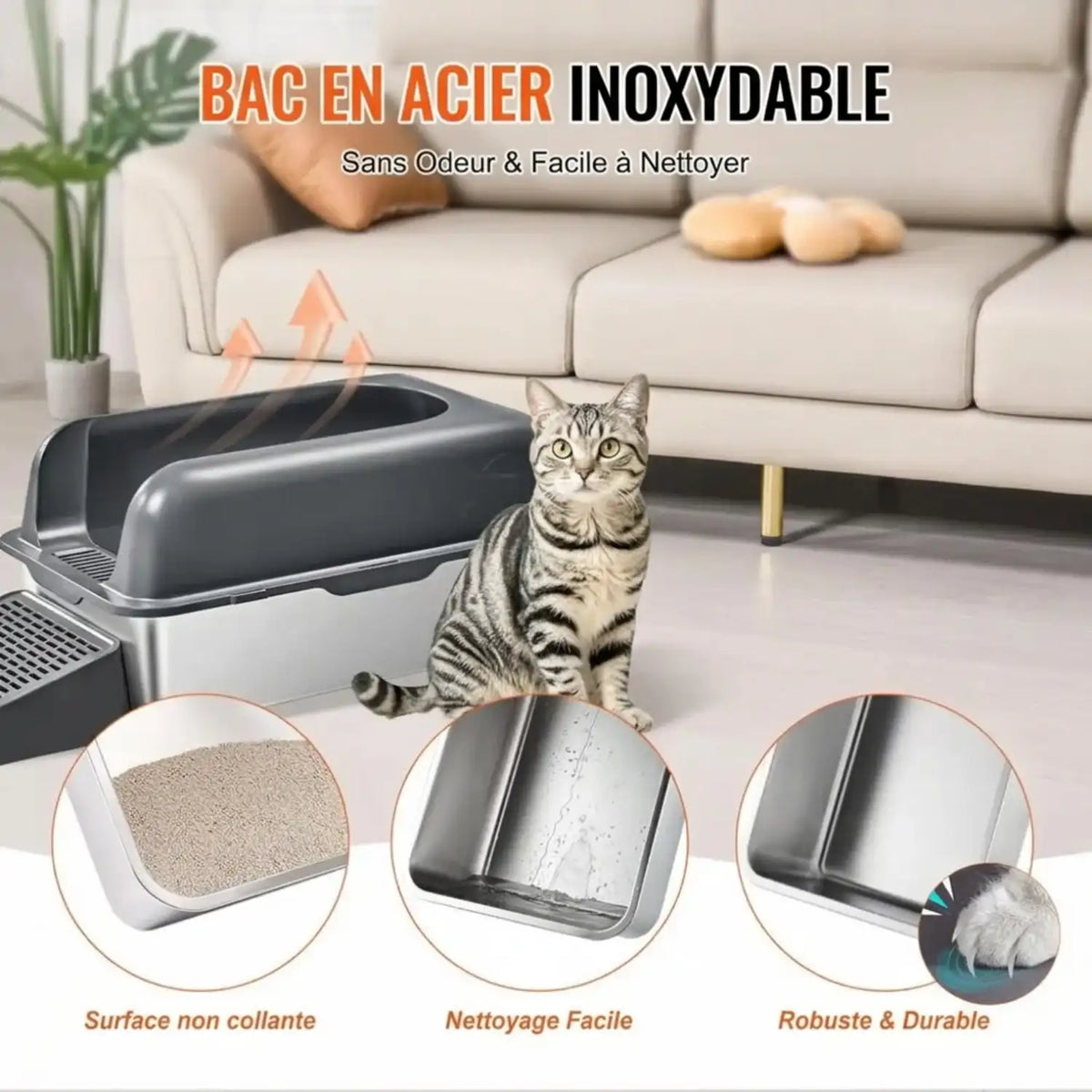 Bac a litiere à Chat  XL inox  