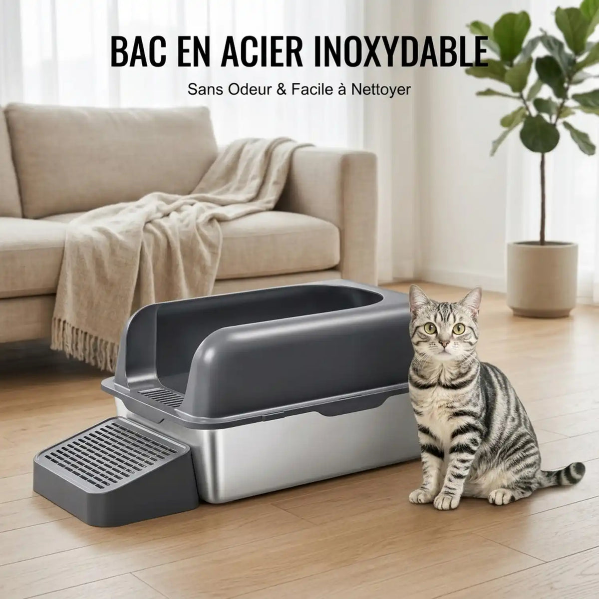Bac a litiere à Chat  XL inox  