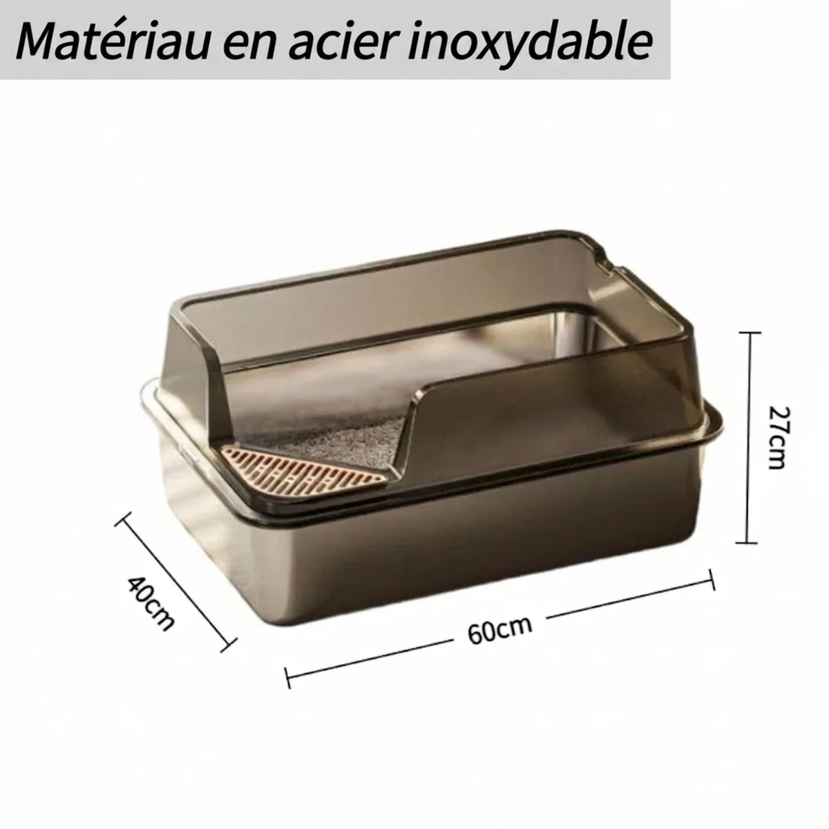 Bac a litière pour chat inox xl