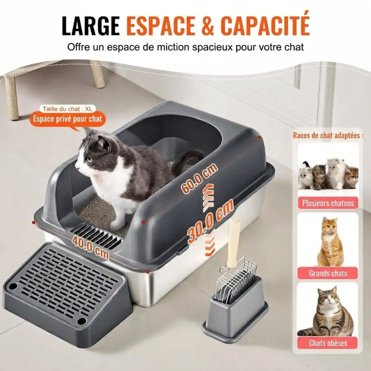 Bac a litiere à Chat  XL inox  