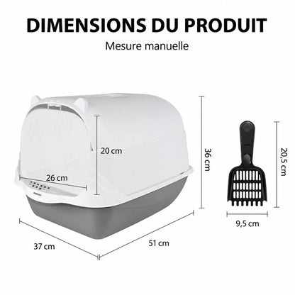 Bac à Litière Fermé XXL Désodorisant – Détachable, Poignée de Transport
