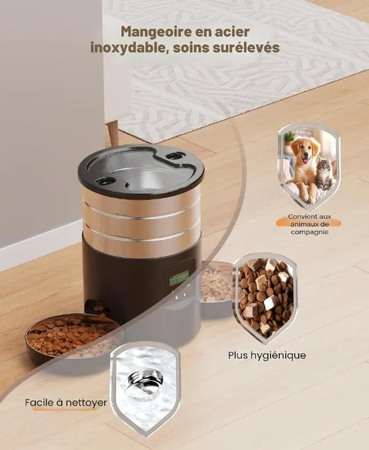 Distributeur Automatique Inox 4,5L – 5 Repas Programmables & Message Vocal