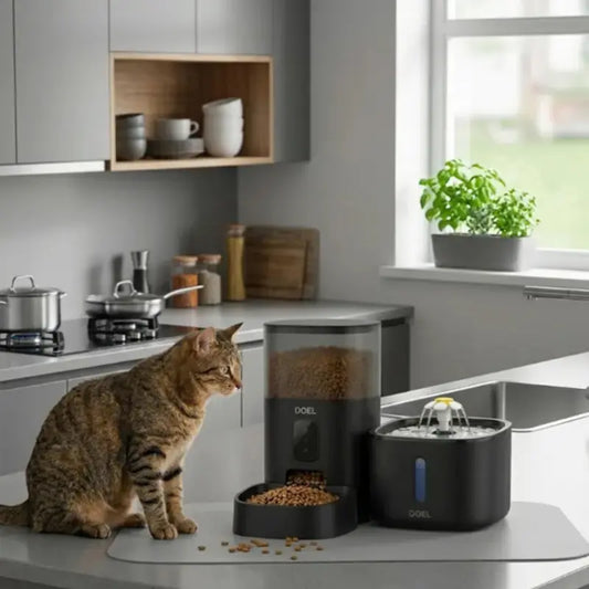 Distributeur2-en-1 Inox 6L Nourriture & 2.5L Eau – Automatique Rechargeable