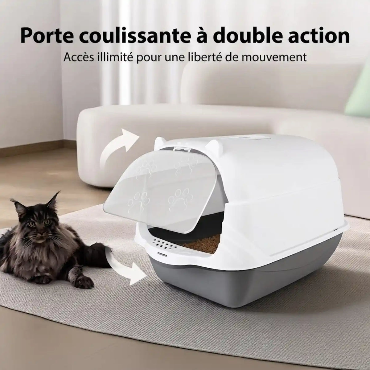 Bac à Litière Fermé XXL Désodorisant – Détachable, Poignée de Transport