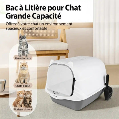 Bac à Litière Fermé XXL Désodorisant – Détachable, Poignée de Transport