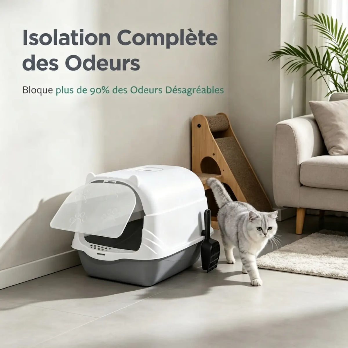 Bac à Litière Fermé XXL Désodorisant – Détachable, Poignée de Transport
