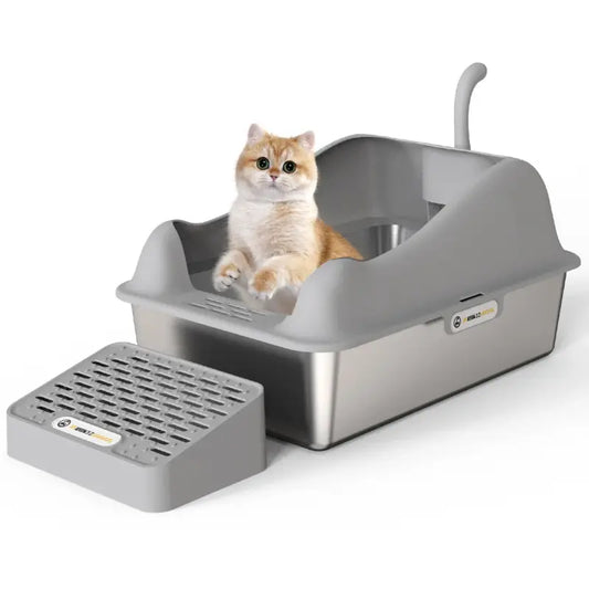 Bac à litière inox détachable 60x40cm nettoyage rapide 3 coloris - Litièrecat