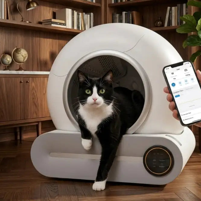 Litière automatique connectée 65L WiFi ioniseur autonettoyante silencieuse - Litièrecat