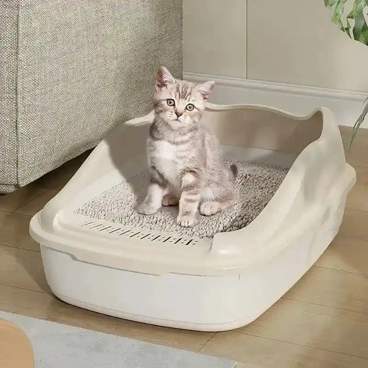 Bac à litière taille M semi-ouvert beige vert bleu pour chat adulte - Litièrecat