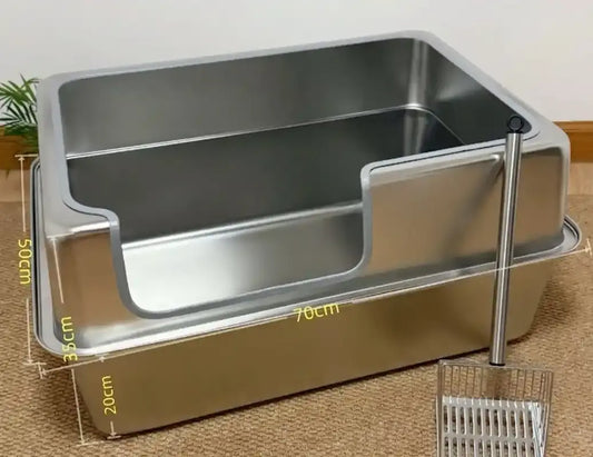 Bac à litière inox XXL 70cm hauts rebords Maine Coon grandes races - Litièrecat