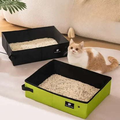 Bac à litière pliable voyage waterproof compact vert noir pour chat - Litièrecat