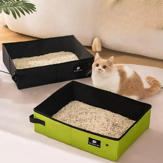 Bac à litière pliable voyage waterproof compact vert noir pour chat - Litièrecat
