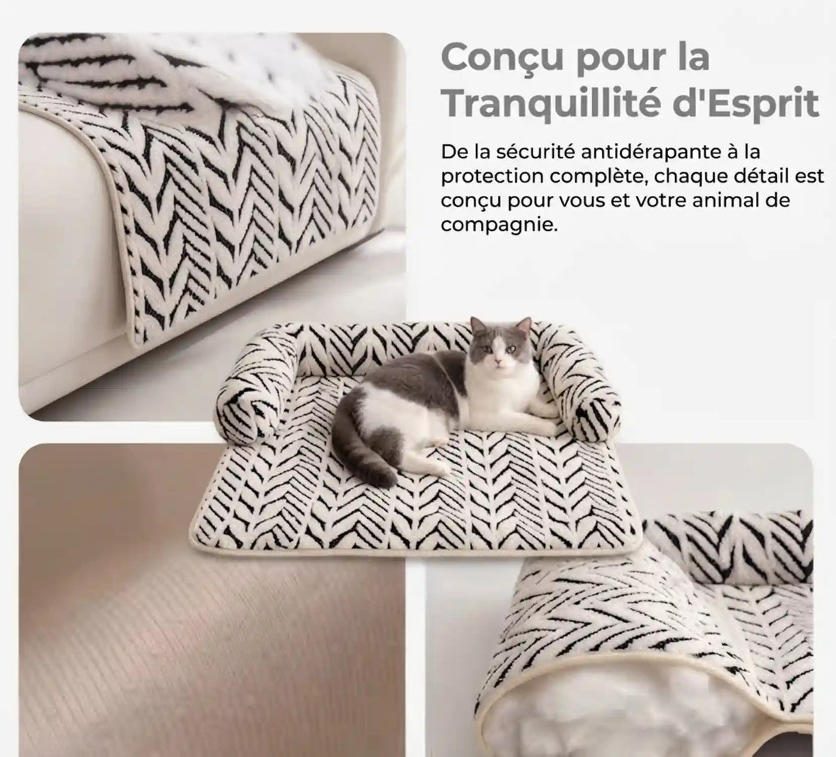 Tapis Panier Chat Zébré – Rebords Surélevés, Protège Canapé
