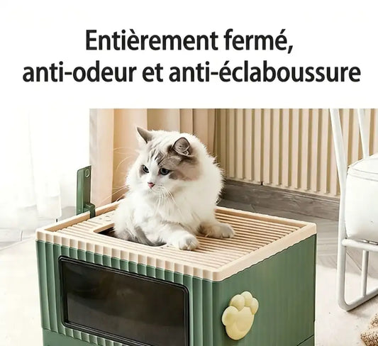 Bac à Litière Fermé XL avec Tiroir – Nettoyage Sans Contact & Anti-Odeur