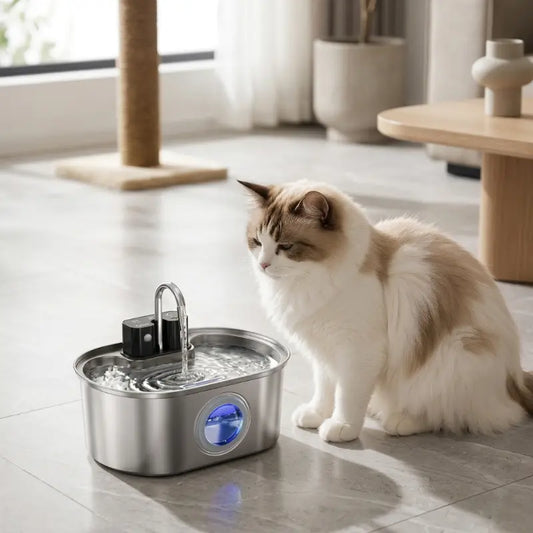 Fontaine à eau inox 3,2L filtrante indicateur de niveau USB pour chat - Litièrecat