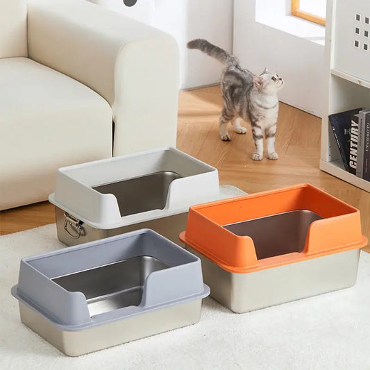 Bac à litière inox grand format semi-ouvert 9 styles pour chat - Litièrecat